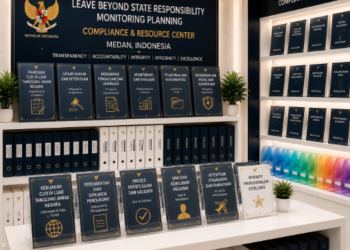 Jajaran tempat buku panduan cuti luar tanggungan ASN Pemkot Medan Adil bahan premium untuk usaha pembuatan rencana monitoring status pegawai dan alat pusat instrumen verifikasi status Medan heavy duty minimalis berbagai folder lembar validasi yang tersusun sangat rapi di dalam etalase toko perlengkapan kantor