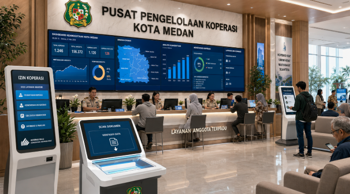 Dashboard interaktif Dashboard Canggih Izin Koperasi yang menampilkan sistem pemantauan data keanggotaan real-time untuk mendukung efisiensi koperasi kota Medan