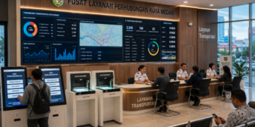 Dashboard interaktif Dashboard Canggih Izin Perhubungan yang menampilkan sistem pemantauan data transportasi real-time untuk mendukung efisiensi perhubungan kota Medan