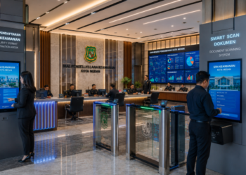Dashboard interaktif Dashboard Digital Izin Keamanan yang menampilkan sistem pemantauan data ketertiban real-time untuk mendukung efisiensi keamanan kota Medan