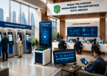 Dashboard interaktif Dashboard Izin Transportasi Medan yang menampilkan sistem pemantauan data armada real-time untuk mendukung efisiensi transportasi kota Medan