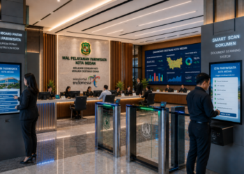 Dashboard interaktif Dashboard Pintar Izin Pariwisata yang menampilkan sistem pemantauan data destinasi real-time untuk mendukung efisiensi pariwisata kota Medan
