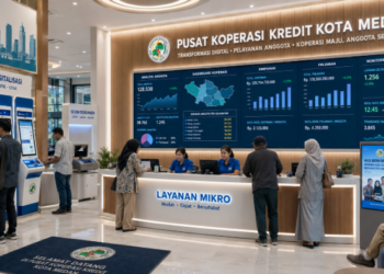 Dashboard interaktif Digitalisasi Koperasi Simpan Medan yang menampilkan sistem pemantauan data ekonomi real-time untuk mendukung efisiensi koperasi kota Medan