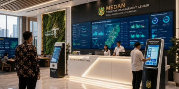 Dashboard interaktif Digitalisasi Pariwisata Medan yang menampilkan sistem pemantauan data destinasi real-time untuk mendukung efisiensi pariwisata kota Medan