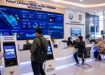 Dashboard interaktif Digitalisasi Perikanan Medan yang menampilkan sistem pemantauan data kelautan real-time untuk mendukung efisiensi perikanan kota Medan