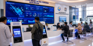 Dashboard interaktif Digitalisasi Perikanan Medan yang menampilkan sistem pemantauan data kelautan real-time untuk mendukung efisiensi perikanan kota Medan