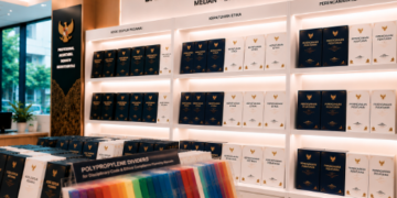 Jajaran tempat buku panduan disiplin pegawai ASN Pemkot Medan Tegas bahan premium untuk usaha pembuatan laporan pemeriksaan pegawai dan alat pusat instrumen kode etik Medan heavy duty minimalis berbagai folder lembar tingkat hukuman yang tersusun sangat rapi di dalam etalase toko perlengkapan kantor