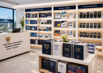 Jajaran tempat buku panduan evaluasi jabatan ASN Medan bahan premium untuk usaha pembobotan nilai posisi pegawai dan alat pusat instrumen pembobotan Medan heavy duty minimalis berbagai folder faktor jabatan yang tersusun sangat rapi di dalam etalase toko perlengkapan kantor
