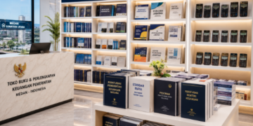 Jajaran tempat buku panduan evaluasi jabatan ASN Medan bahan premium untuk usaha pembobotan nilai posisi pegawai dan alat pusat instrumen pembobotan Medan heavy duty minimalis berbagai folder faktor jabatan yang tersusun sangat rapi di dalam etalase toko perlengkapan kantor