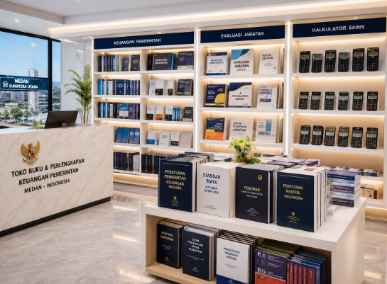 Jajaran tempat buku panduan evaluasi jabatan ASN Medan bahan premium untuk usaha pembobotan nilai posisi pegawai dan alat pusat instrumen pembobotan Medan heavy duty minimalis berbagai folder faktor jabatan yang tersusun sangat rapi di dalam etalase toko perlengkapan kantor