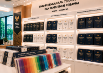 Jajaran tempat buku panduan formasi pegawai ASN Pemkot Medan Terbaik bahan premium untuk usaha perhitungan formasi pegawai dan alat pusat instrumen abk Medan heavy duty minimalis berbagai folder durasi aktivitas yang tersusun sangat rapi di dalam etalase toko perlengkapan kantor