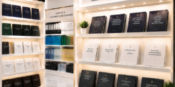 Jajaran tempat buku panduan hak cipta inovasi ASN Pemkot Medan Aman bahan premium untuk usaha pembuatan rencana paten kedinasan pegawai dan alat pusat instrumen paten kedinasan Medan heavy duty minimalis berbagai folder lembar keaslian yang tersusun sangat rapi di dalam etalase toko perlengkapan kantor