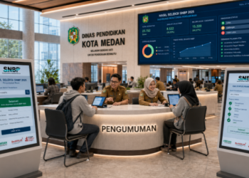 Dashboard interaktif Hasil Seleksi SNBP yang menampilkan alur pengumuman lulus real-time untuk mendukung efisiensi pendaftaran kota Medan.