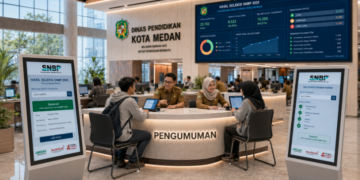 Dashboard interaktif Hasil Seleksi SNBP yang menampilkan alur pengumuman lulus real-time untuk mendukung efisiensi pendaftaran kota Medan.
