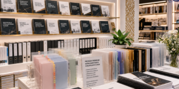 Jajaran tempat buku panduan hukum pegawai ASN Pemkot Medan Aman bahan premium untuk usaha pembuatan rencana mitigasi gugatan pegawai dan alat pusat instrumen litigasi Medan heavy duty minimalis berbagai folder lembar kepatuhan yang tersusun sangat rapi di dalam etalase toko perlengkapan kantor