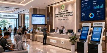 Dashboard interaktif Inovasi Canggih Izin Perpustakaan yang menampilkan sistem pemantauan data literasi real-time untuk mendukung efisiensi perpustakaan kota Medan