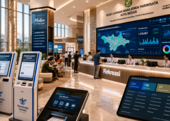 Dashboard interaktif Inovasi Pariwisata Medan yang menampilkan sistem pemantauan data destinasi real-time untuk mendukung efisiensi pariwisata kota Medan