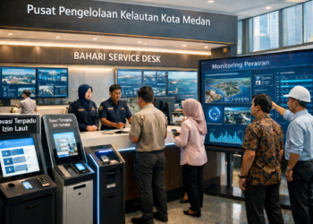Dashboard interaktif Inovasi Terpadu Izin Laut yang menampilkan sistem pemantauan data perairan real-time untuk mendukung efisiensi kelautan kota Medan