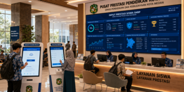 Dashboard interaktif Input Prestasi Siswa SNBP yang menampilkan alur unggah sertifikat siswa real-time untuk mendukung efisiensi pendaftaran kota Medan.