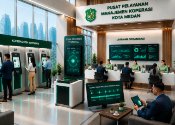 Dashboard interaktif Integrasi Izin Koperasi Medan yang menampilkan sistem pemantauan data keanggotaan real-time untuk mendukung efisiensi koperasi kota Medan