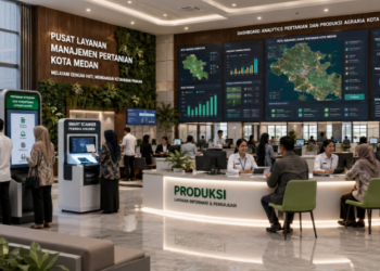 Dashboard interaktif Integrasi Pertanian Medan yang menampilkan sistem pemantauan data agraris real-time untuk mendukung efisiensi pertanian kota Medan