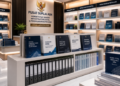 Jajaran tempat buku panduan internet rumah ASN Pemkot Medan Cepat bahan premium untuk usaha pembuatan rencana clearance digital pegawai dan alat pusat instrumen clearance digital Medan heavy duty minimalis berbagai folder lembar jaminan yang tersusun sangat rapi di dalam etalase toko perlengkapan kantor