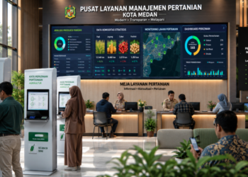 Dashboard interaktif Izin Agrikultur Medan yang menampilkan sistem pemantauan data pertanian real-time untuk mendukung efisiensi agribisnis kota Medan
