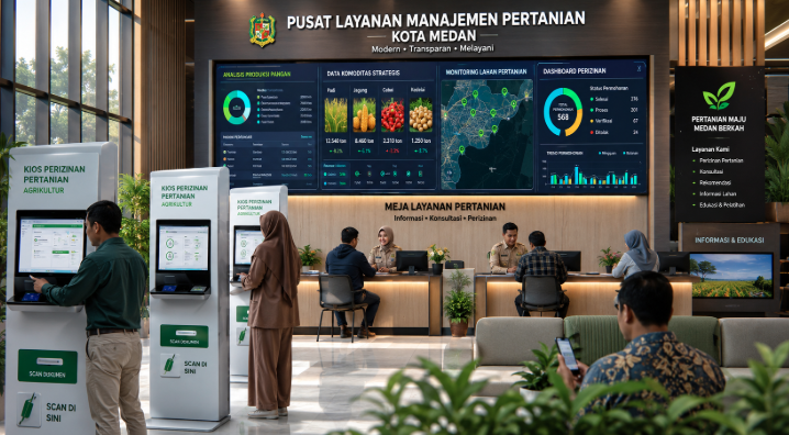 Dashboard interaktif Izin Agrikultur Medan yang menampilkan sistem pemantauan data pertanian real-time untuk mendukung efisiensi agribisnis kota Medan