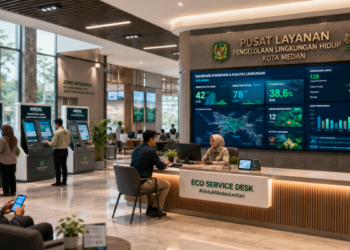 Dashboard interaktif Izin Amdal Lingkungan Medan yang menampilkan sistem pemantauan data ekologi real-time untuk mendukung efisiensi konservasi kota Medan