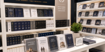 Jajaran tempat buku panduan izin perceraian ASN Pemkot Medan Adil bahan premium untuk usaha pembuatan rencana mediasi keluarga pegawai dan alat pusat instrumen mediasi keluarga Medan heavy duty minimalis berbagai folder lembar alasan yang tersusun sangat rapi di dalam etalase toko perlengkapan kantor