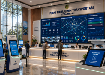 Dashboard interaktif Izin Perhubungan Medan yang menampilkan sistem pemantauan data transportasi real-time untuk mendukung efisiensi logistik kota Medan