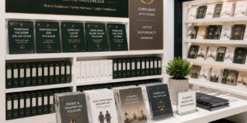 Jajaran tempat buku panduan izin poligami ASN Pemkot Medan Adil bahan premium untuk usaha pembuatan rencana pembinaan keluarga pegawai dan alat pusat instrumen pembinaan keluarga Medan heavy duty minimalis berbagai folder lembar persetujuan yang tersusun sangat rapi di dalam etalase toko perlengkapan kantor