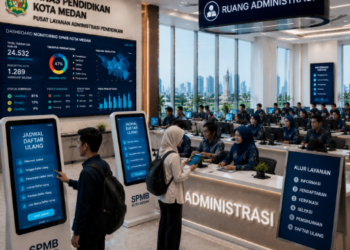 Dashboard interaktif Jadwal Daftar Ulang yang menampilkan alur agenda administrasi real-time untuk mendukung efisiensi pendaftaran kota Medan.