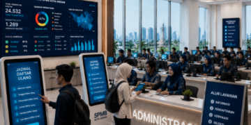 Dashboard interaktif Jadwal Daftar Ulang yang menampilkan alur agenda administrasi real-time untuk mendukung efisiensi pendaftaran kota Medan.