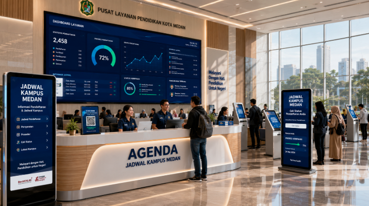 Dashboard interaktif Jadwal Kampus Medan yang menampilkan alur agenda seleksi real-time untuk mendukung efisiensi pendaftaran kota Medan.