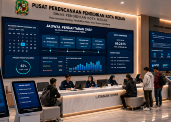Dashboard interaktif Jadwal Pendaftaran SNBP yang menampilkan agenda waktu pendaftaran siswa real-time untuk mendukung efisiensi pendaftaran kota Medan.