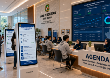 Dashboard interaktif Jadwal Ujian SPMB yang menampilkan alur agenda tes real-time untuk mendukung efisiensi pendaftaran kota Medan.