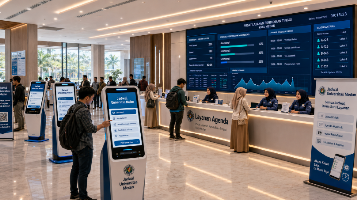 Dashboard interaktif Jadwal Universitas Medan yang menampilkan alur agenda seleksi real-time untuk mendukung efisiensi pendaftaran kota Medan.