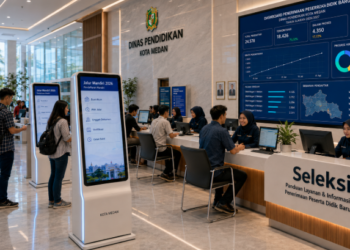 Dashboard interaktif Jalur Mandiri 2026 yang menampilkan alur agenda seleksi real-time untuk mendukung efisiensi pendaftaran kota Medan.