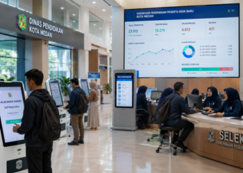 Dashboard interaktif Jalur Masuk Mandiri yang menampilkan alur agenda seleksi real-time untuk mendukung efisiensi pendaftaran kota Medan.