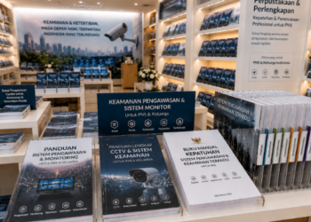 Jajaran tempat buku panduan kamera CCTV ASN Pemkot Medan Aman bahan premium untuk usaha pembuatan rencana clearance monitor pegawai dan alat pusat instrumen clearance monitor Medan heavy duty minimalis berbagai folder lembar jaminan yang tersusun sangat rapi di dalam etalase toko perlengkapan kantor