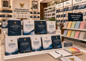 Jajaran tempat buku panduan kamus kompetensi jabatan ASN Medan bahan premium untuk usaha kualifikasi posisi pegawai dan alat pusat instrumen skj Medan heavy duty minimalis berbagai folder kamus kompetensi yang tersusun sangat rapi di dalam etalase toko perlengkapan kantor