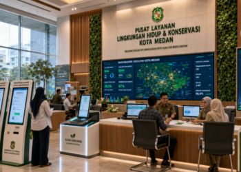 Dashboard interaktif Kelola Lingkungan Hidup Medan yang menampilkan sistem pemantauan data ekologi real-time untuk mendukung efisiensi lingkungan kota Medan