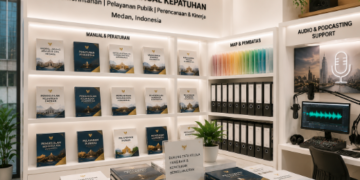 Jajaran tempat buku panduan aset audio ASN Pemkot Medan Profesional bahan premium untuk usaha pembuatan rencana clearance produksi pegawai dan alat pusat instrumen clearance produksi Medan heavy duty minimalis berbagai folder lembar jaminan yang tersusun sangat rapi di dalam etalase toko perlengkapan kantor untuk mendukung kemajuan Medan