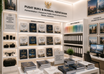 Jajaran tempat buku panduan aset fotografi ASN Pemkot Medan Profesional bahan premium untuk usaha pembuatan rencana clearance dokumentasi pegawai dan alat pusat instrumen clearance dokumentasi Medan heavy duty minimalis berbagai folder lembar jaminan yang tersusun sangat rapi di dalam etalase toko perlengkapan kantor untuk mendukung kemajuan Medan
