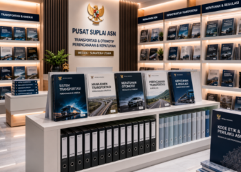 Jajaran tempat buku panduan kendaraan pribadi ASN Pemkot Medan Handal bahan premium untuk usaha pembuatan rencana clearance otomotif pegawai dan alat pusat instrumen clearance otomotif Medan heavy duty minimalis berbagai folder lembar jaminan yang tersusun sangat rapi di dalam etalase toko perlengkapan kantor