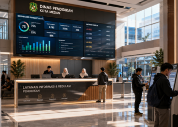 Dashboard interaktif Ketentuan Biaya Kuliah yang menampilkan alur aturan tarif real-time untuk mendukung efisiensi pendaftaran kota Medan.