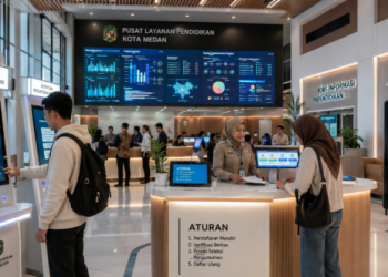 Dashboard interaktif Ketentuan Pendaftaran Mandiri yang menampilkan alur aturan registrasi real-time untuk mendukung efisiensi pendaftaran kota Medan.