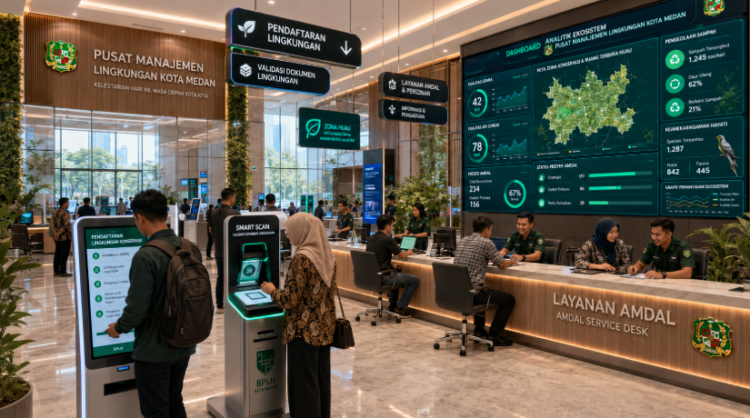 Dashboard interaktif Konservasi Lingkungan Medan yang menampilkan sistem pemantauan data ekosistem real-time untuk mendukung efisiensi lingkungan kota Medan
