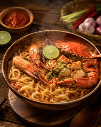 Sajian sepiring mie aceh kepiting yang kaya rempah dan menggugah selera di salah satu pusat kuliner mie di Medan yang sangat populer
